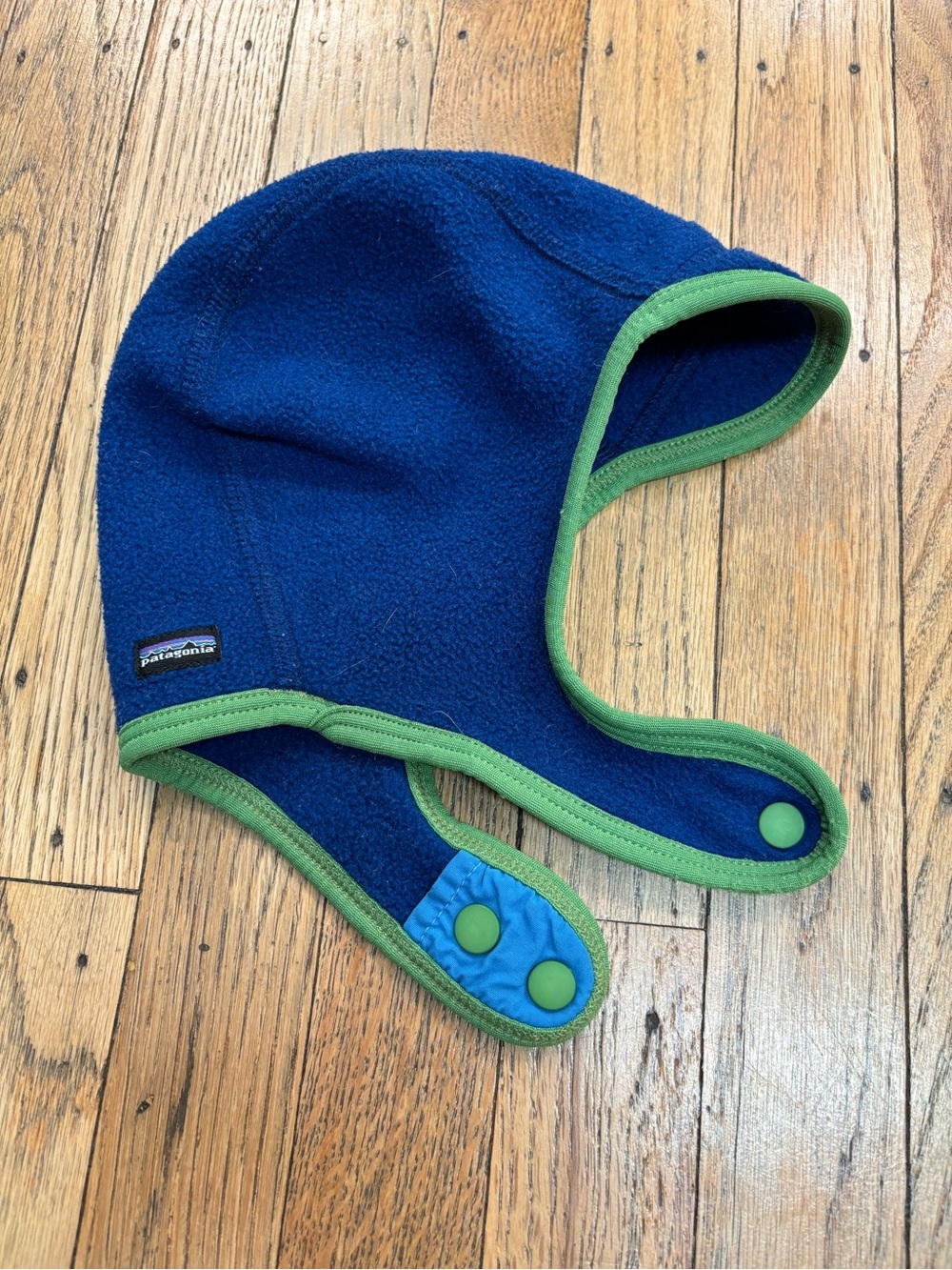 Patagonia Kids Blue Fleece Hat with Green Trim